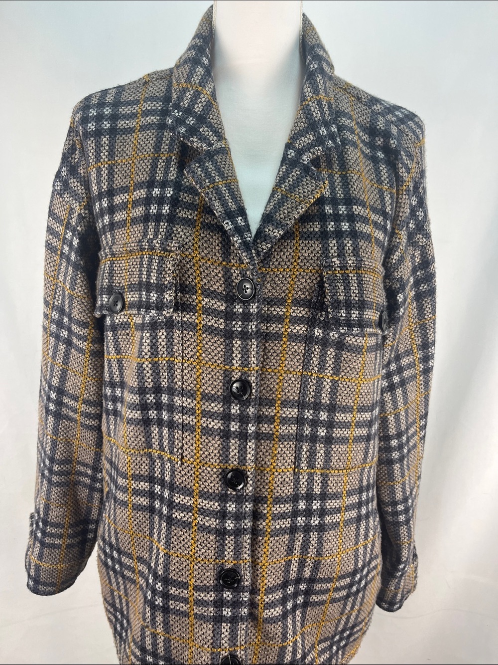 Liverpool Los Angeles Plaid Shacket Jacket Tan Black L EUC - Picture 2 of 6